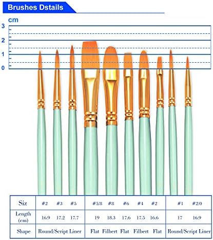 Paint Brushes Set, 10 Pack 100 Pcs Round Pointed Tip Paintbrushes Nylon Hair Artist Acrylic Paint Brushes for Acrylic Oil Watercolor, Face Nail Art, Miniature Detailing & Rock Painting, Green