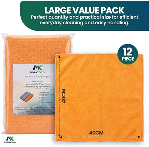 Microfiber Cleaning Cloths, 12 Pack, 40 x 40 cm, 350 GSM