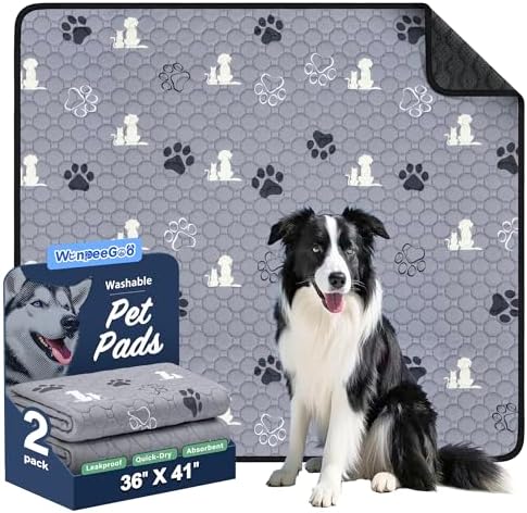 Washable Pee Pads for Dogs, Waterproof, 36 x 41 in, 2 Pack, Gray
