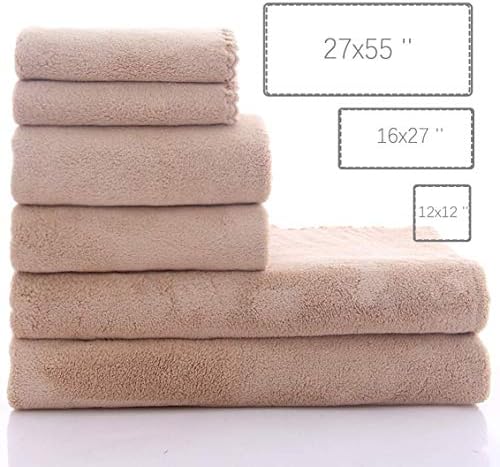 Ultra Soft Towel Set - Quick Drying - 2 Bath Towels 2 Hand Towels 2 Washcloths - Microfiber Coral Velvet Highly Absorbent Towel for Bath Fitness, Sports, Yoga, Travel (Brown, 6 Pcs)