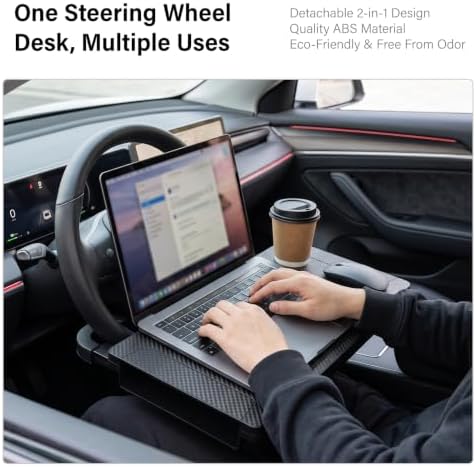 2-in-1 Steering Wheel Desk & Seat Gap Storage, Adjustable Mounting Arms