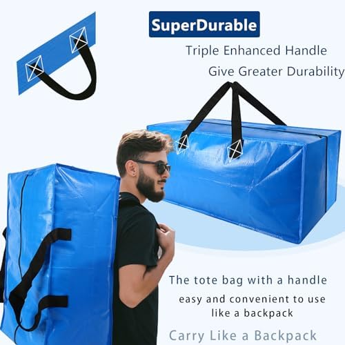 Heavy Duty Extra Large Blue Moving Bags with Strong Zipper Backpack Handles