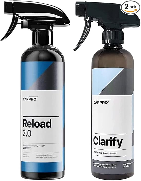 CARPRO Reload 2.0 Spray Sealant for Ceramic Coating 500mL And CARPRO Clarify Streak Free Car Window Cleaner 500mL Bundle