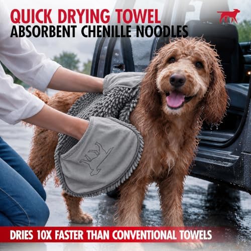 Quick Dry Towel for Dogs | Ultra Absorbent Microfiber Shammy | Extra Large 35x15 Size Dog Bath Towel | Comfortable Hand Pockets | Indoor Outdoor Use | Durable Material | Machine Washable