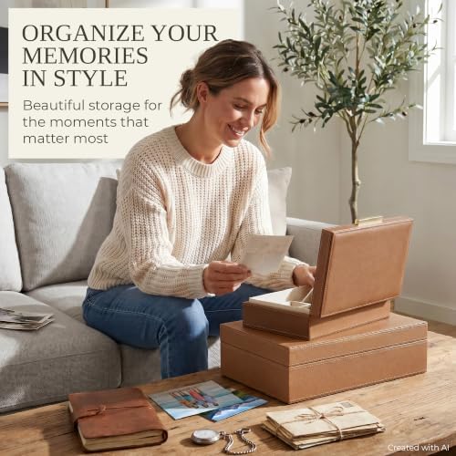 Decorative Storage Boxes with Lids - Set of 2 PU Leather Organizer Bins