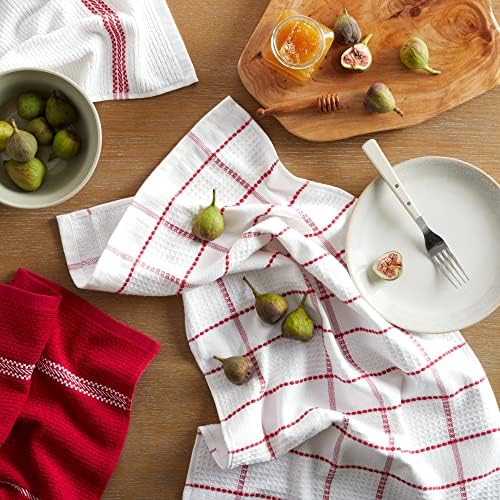 Modern Waffle Kitchen Towel Set 6-Pack, Red, 16"x28"