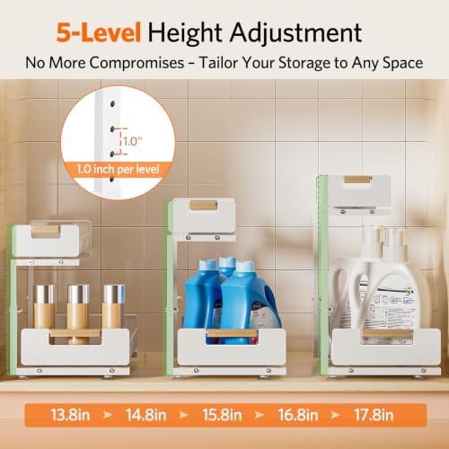 Under Sink Organizer Kitchen, 2-Tier Pull-Out Cabinet Shelf, 2-Pack