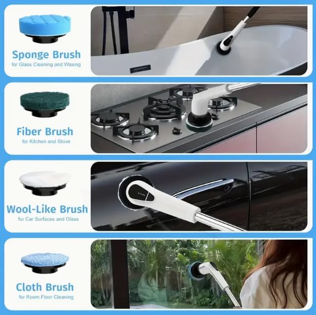 HomeBeyond Electric Spin Scrubber, 5-Speed Power Spin Cleaner with 8 Replaceable Brush Heads, IPX7 Waterproof, Adjustable Extension Handle, Large Battery for Bathroom, Shower, Tile, and Floor Cleaning