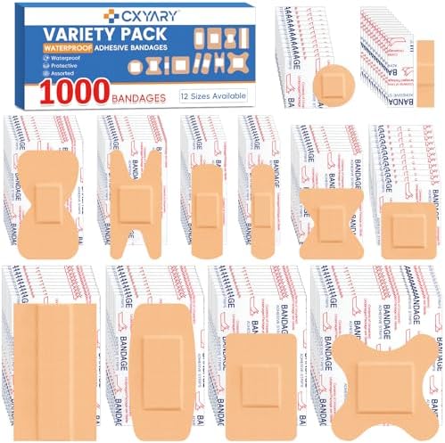 1000 Counts Assorted Bandages Bulk Variety Pack 12 Styles Waterproof
