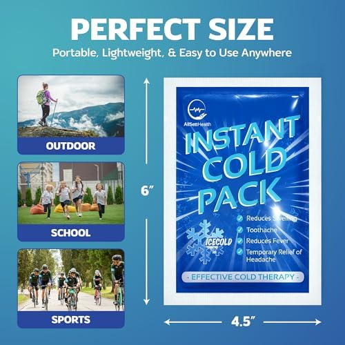 25 Pack Instant Ice Packs for Injuries, Disposable First Aid Cold Packs