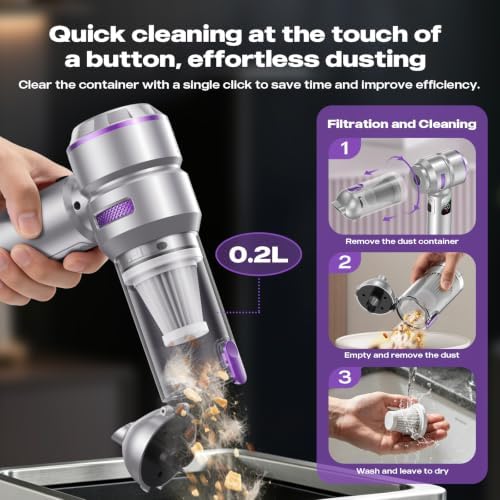 Car Vacuum Portable Cordless, 28000PA 4-in-1 Mini Vacuum