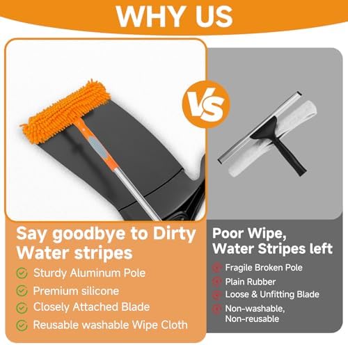 2 in 1 Window Squeegee Cleaner Kit Extension Pole, 67 in, Orange