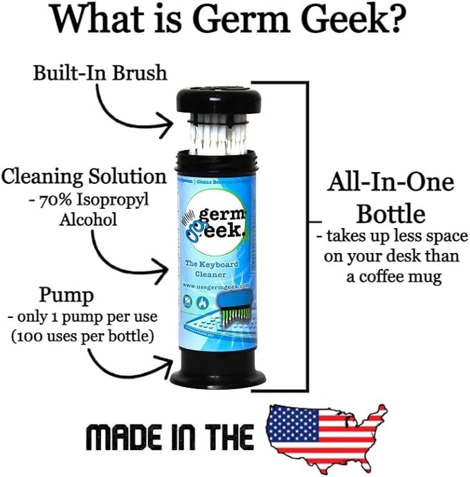 Germ Geek Keyboard Cleaning Brush Set - Multi-Purpose Electronics Cleaner for Laptop, Phone & AirPods - USA Made Premium Cleaning Kit - Universal Computer Cleaning Tool - Refill