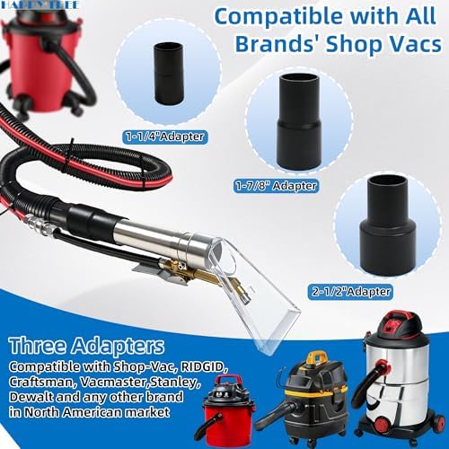 Universal Fit All Brands' Shop Vac Extractor Hose Kit Adapter Wet-Dry Extraction Accessory for Upholstery & Carpet Cleaning Auto Detailing Wet Vaccum Accessories with 25 Feet Water Hose