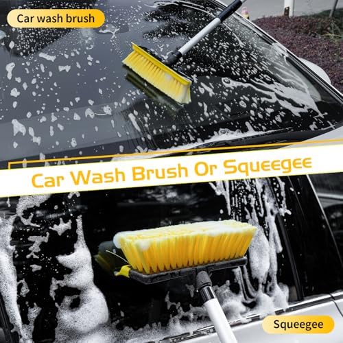 56" Car Wash Brush with Long Handle, Soft Bristle& Rubber Squeegee