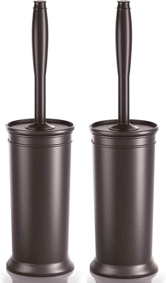 Toilet Brush and Holder 2 Pack, Toilet Bowl Brush with Extra Long Handle, Toilet Scrubber and Covered Holder, Toilet Brushes for Bathroom-Space Saving, Covered Brush, Durable, Deep Cleaning(Bronze)