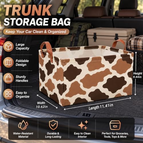 Hydrangea Car Trunk Organizer, Foldable Auto Storage Basket with Handles