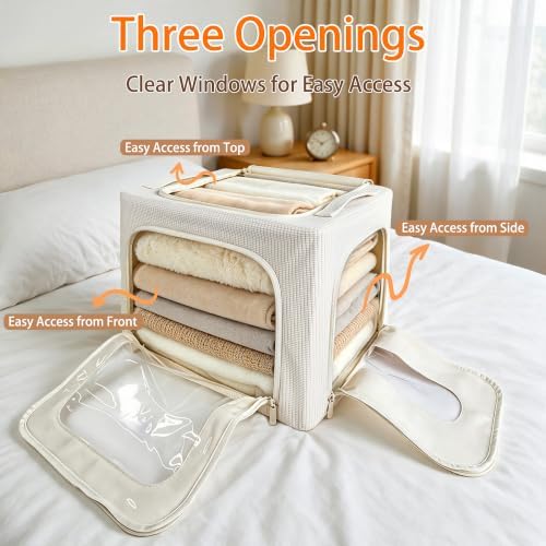Clothes Storage Bins with Heavy-Duty Metal Frame, 3 Openings, 40L