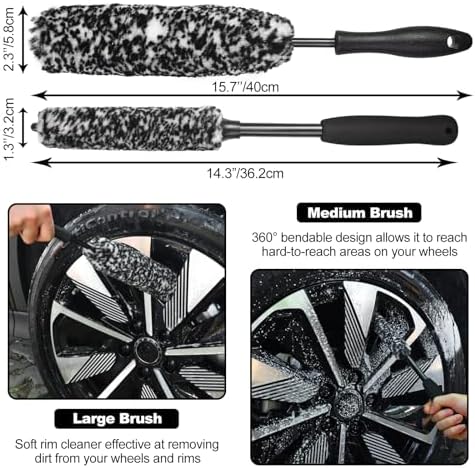 Car Wheel Brush kit, Tire Brush, Wheel Cleaner Brush, Soft-bristled Rim Cleaner Brush, Car Detailing Brushes, Wheel Brushes for Cleaning Wheels,Tires, Car Cleaning Brush Supplies Kit