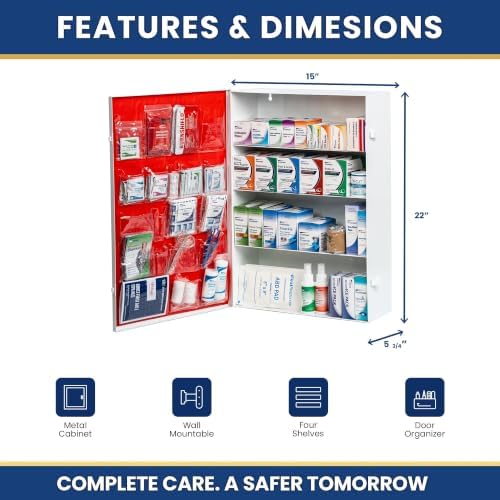 Restaurant Metal First Aid Cabinet, Wall Mountable (Class A with Tablets, 4 Shelf)