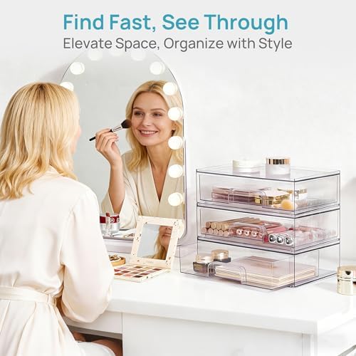 Clear Stackable Storage Drawers, 2 Pack Wide Plastic Organizers