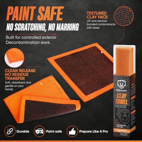 King Grade Clay Towel – Professional Synthetic Clay Bar Towel for Auto Detailing, Paint, Glass & Metal – Removes Fallout, Overspray, Rail Dust & Water Spots – 12" x 12"
