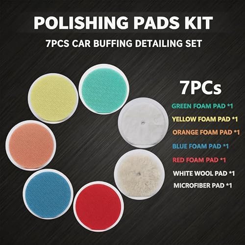 7-Piece Buffing Polishing Pads Kit, 6 Inch Foam & Wool Pad Set for Car Buffer Polisher, Cutting Compounding Waxing (150mm)
