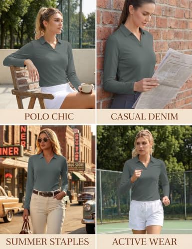 Women's Polo Shirts Long Sleeves Golf Tops V Neck Collared Shirt