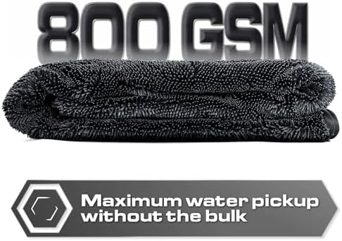 Slim Microfiber Car Drying Towel 24"x36", 800GSM Twisted Loop