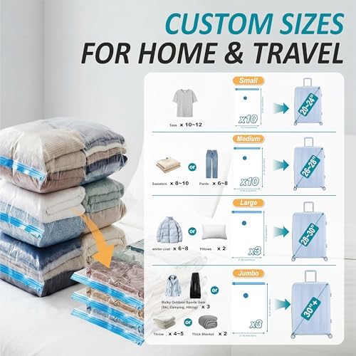 Travel Vacuum Storage Bags with Rechargeable Cordless USB Pump, 26 Combo