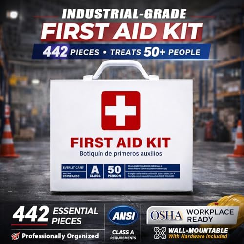 2-Shelf OSHA-Compliant First Aid Kit, ANSI Class A 50 Person Emergency First Aid Cabinet for Business, Job Site, Industrial Manufacturing Facility, Restaurant, and Kitchen