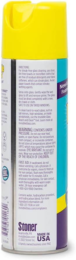 Invisible Glass 91160-2PK Premium Aerosol Glass and Window Foaming Cleaner Spray – Cleans Glass, Windows, Mirrors, Shower Doors, and More – Streak-Free, Ammonia-Free, Tint-Safe – 19 oz (Pack of 2)