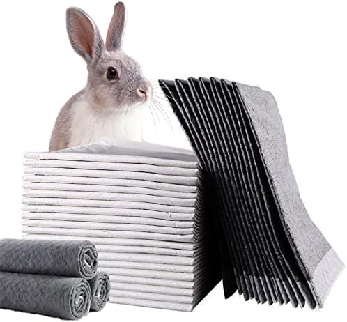 Rabbit Pee Pads 23.62"x17.72" Disposable Cat Cage Liners Black Carbon Super Absorbent Odor-Control,Bunny Potty Training Pad with Quick-Dry Surface for Puppy Kitten Hamsters Dog(50 Pieces)