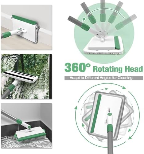Baseboard Cleaner Tool with Handle, Wall Cleaner Mop with 54.7'' Adjustable Long Handled 1 Scrubber Brush Mop Head and 4 Reusable Cleaning Pads for Baseboards Cleaning, Ceiling, Skirting Board