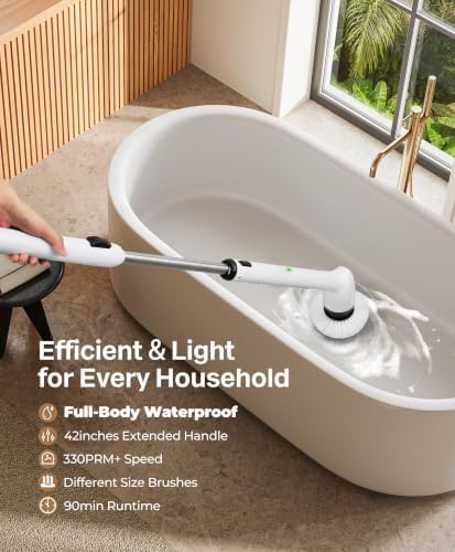 Electric Cleaning Brush, New Full-Body IPX7 Waterproof & 42inch Long Handle