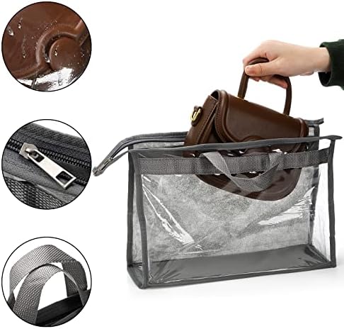 12 Pack Dust Bags for Handbags, Clear Handbag Storage Organizer for Closet, Purse Protector Storage Bag with Zipper and Handle, Hanging Dust Cover Bag for Handbag