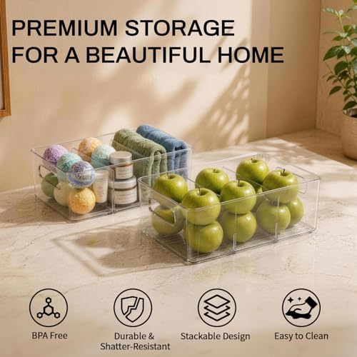 6-Pack Pantry Organizers and Storage, Clear Fridge Organizer Bins