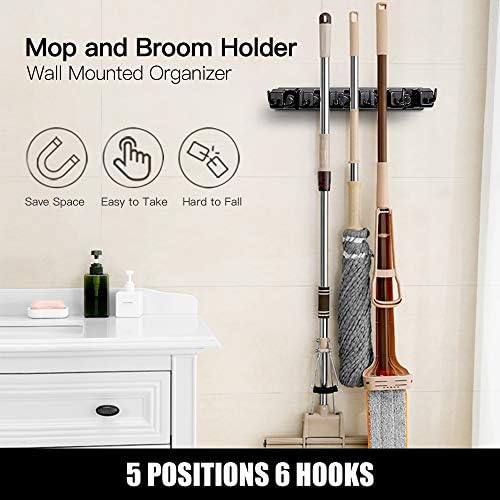 2 Pack Mop and Broom Holder, Wall Mount Organizer Storage Tool Rack