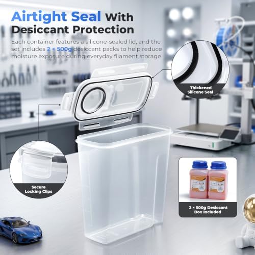 Filament Storage Box - 6 Pack Filament Container for 3D Printing Sealing and Protection - Portable Storage Box with Desiccants&Label for Home&Office,Water-Proof and Dust-Proof 4.0L(9.03*8*3)
