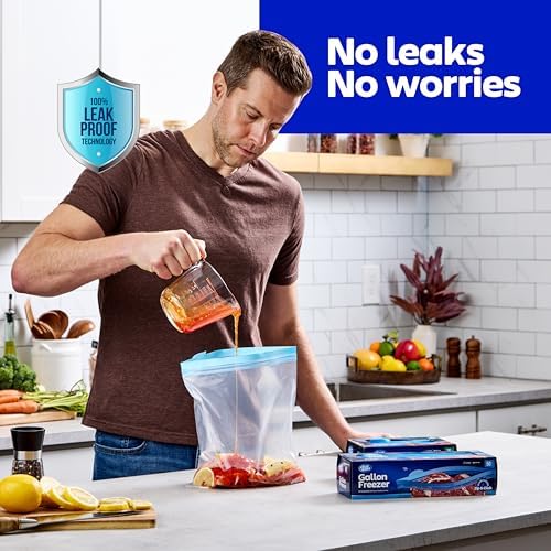 Double Zipper Storage Bags - Quart Size - 300 Count, (4 Packs of 75), Reusable Thick Food Storage Bags, BPA Free - Resealable Containers for Lunch, Snacks, Meals