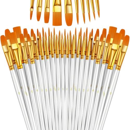 Paint Brushes Set, 24 Pack 240 Pcs Round-Pointed Tip Paintbrushes Nylon Hair Artist Acrylic Paint Brushes for Acrylic Oil Watercolor, Face Nail Art, Miniature Detailing & Rock Painting, White
