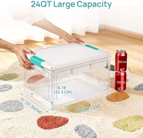 24 QT Clear Plastic Storage Box with Building Baseplate Lid,1 Pack