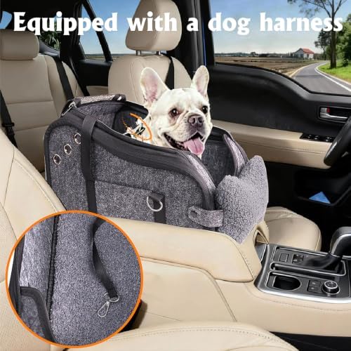 Console Dog Car Seat 2 in 1 Portable Dogs Armrest Booster Seat with Safety Belt & Pets Backpack for Small Dog/Cat