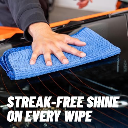 Waffle Weave Glass & Window Microfiber Towel, Blue, 2 Pack