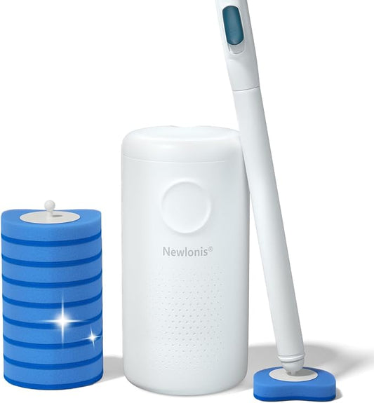 Newlonis® Disposable Toilet Brush with 8 Refills, Wall-Mounted Toilet Bowl Cleaning Wand, Toilet Brush with Holder