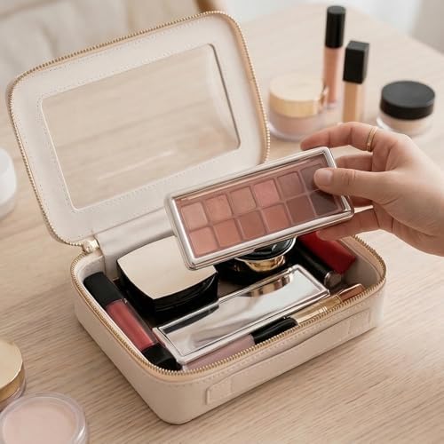 Clear Makeup Bag Organizer, Travel Cosmetic Case Medium White
