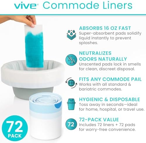 Commode Liners with Absorbent Pads - Portable Toilet Bedside Chair