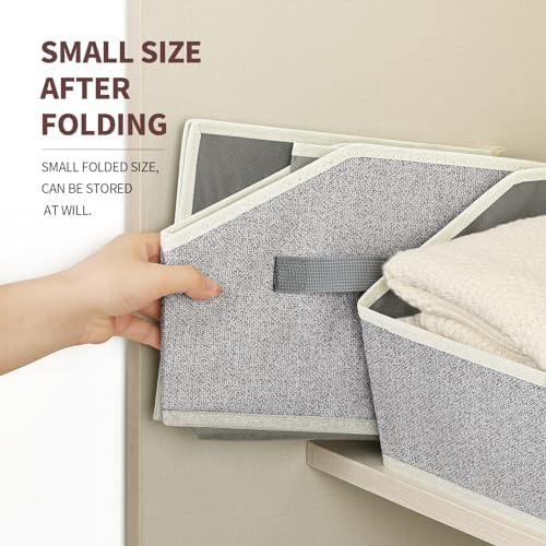 Closet Organizers Bins 6 Packs - Large Closet Shelf Organizer with Handles, Fabric Trapezoid Storage Bins, Collapsible Storage Cubes for Clothes, Towels, Light Gray