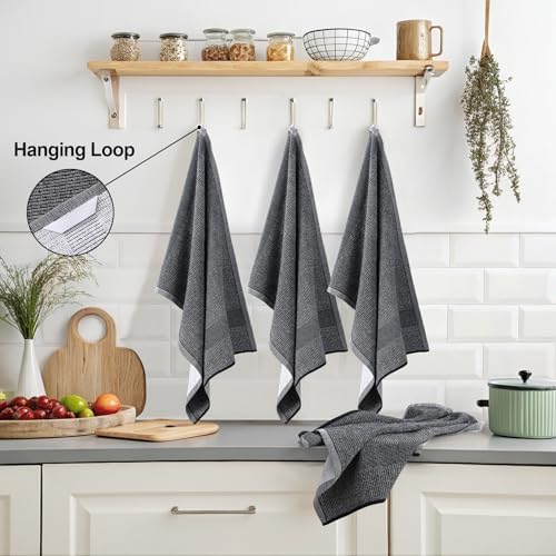 Premium Large Cotton Kitchen Towels (18"x 28", 6 Pack), Black