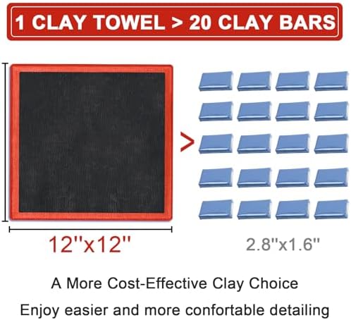2 Pack Clay Bar Towels Auto Detailing, Fine Grade Microfiber Chamois Towel for Car DIY Detail (Red)